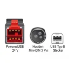 PoweredUSB Cable Plug 24V &gt;USB Type-B Plug + Hosiden Mini-DIN 3 Pin Plug 1m