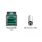 Powered USB cable plug 12 V &gt;DC 5.5 x 2.1 mm plug 1 m for POS printers and terminals