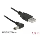 USB Stromkabel zu DC 5,5 x 2,5 mm Stecker 90° 1,5 m