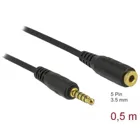 85700 - Extension cable jack 3.5 mm 5 pin plug to socket 0.5 m black