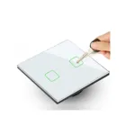 MCE703 - Maclean Touch-Lichtschalter, doppelt, Glas, weiß mit quadratischer Taste für Hintergrundbeleuchtung
