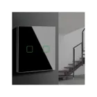 MCE712 - Maclean Touch-Lichtschalter, doppelt, Treppe, Kreuzglas, schwarz mit quadratischer Hintergrundbeleuchtung. Knopf, 86x86mm