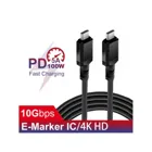 MCE492 - Maclean 2 x USB-C 100W Kabel, unterstützt PD, Datenübertragung bis zu 10Gbps, 5A, schwarz, Länge 2m